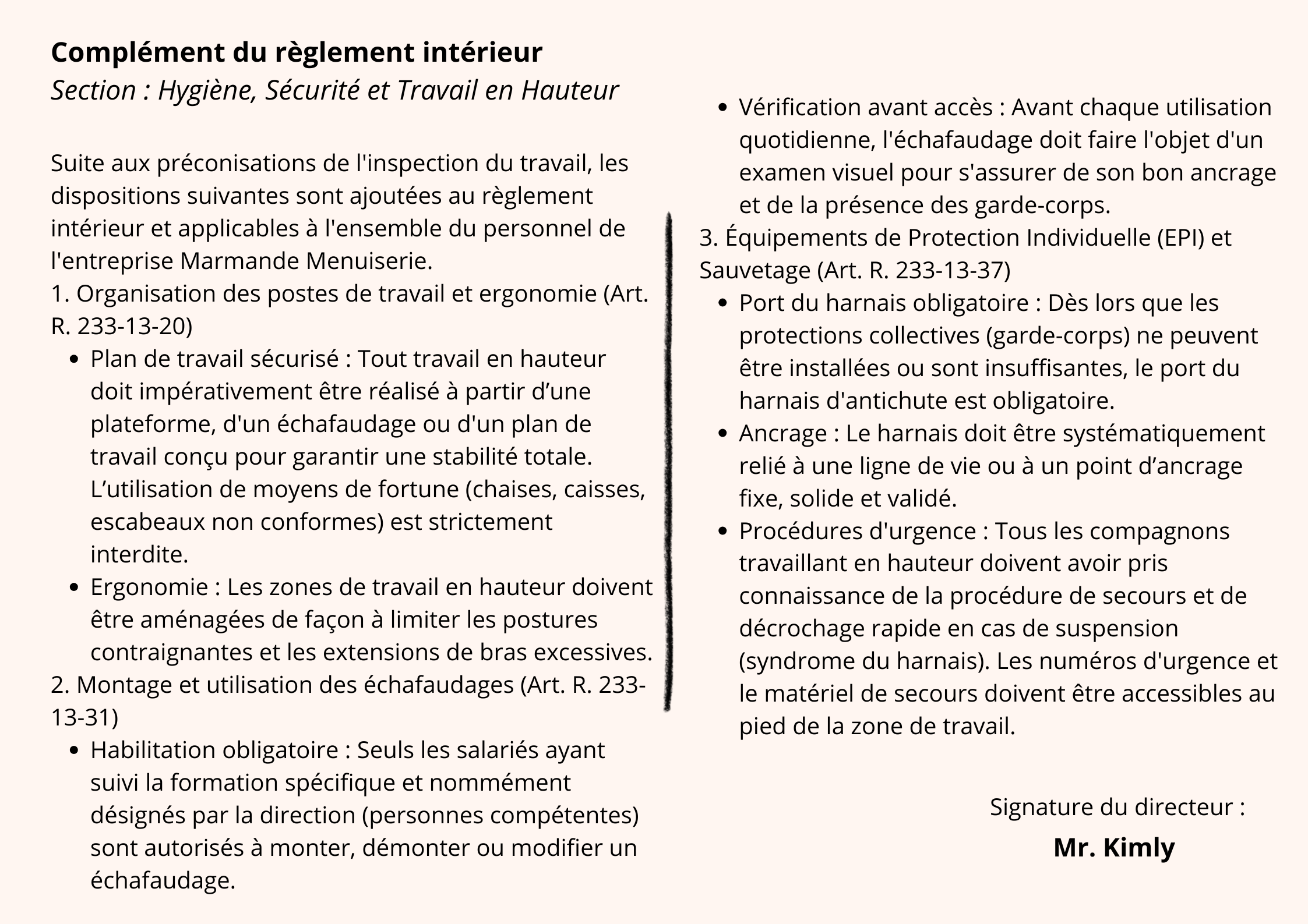 Complément du règlement intérieur